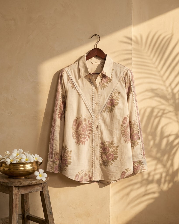 Purple Pure Cotton Floral Print Shirt