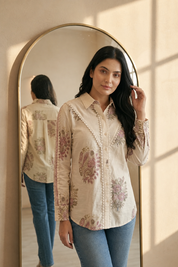 Purple Pure Cotton Floral Print Shirt