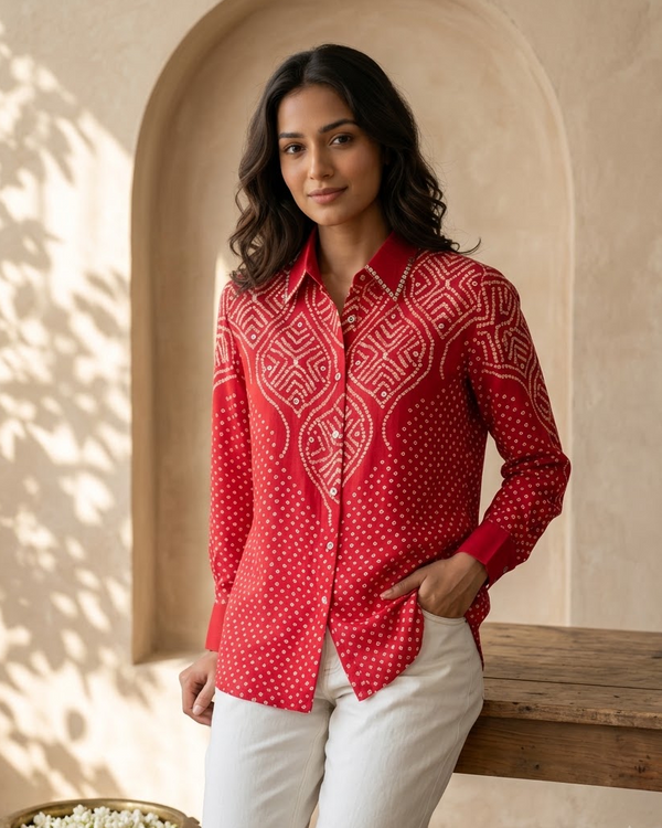 Pink Crepe Bandhani Print Shirt