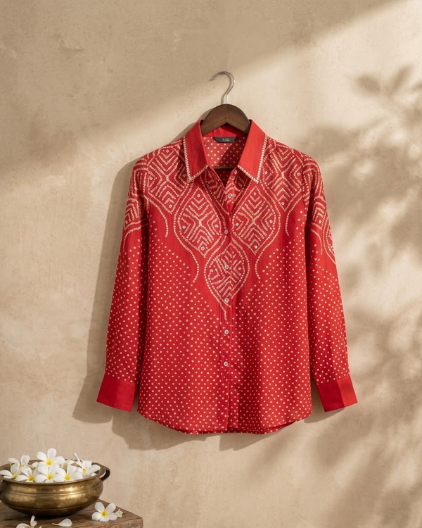 Pink Crepe Bandhani Print Shirt