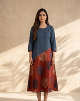 Blue & Red Printed Button-Detail Kurti