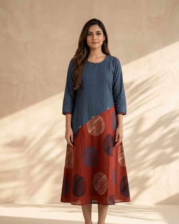 Blue & Red Printed Button-Detail Kurti