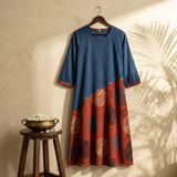 Blue & Red Printed Button-Detail Kurti