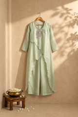 Mint Green Tissue Pearl Work Sharara Set