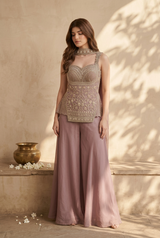 Purple Soft Tissue Embroidery IndoWestern Dress with Dupatta