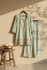 Pista Chinnon Beadwork IndoWestern Co Ord Set