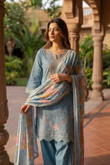 Blue Lucknowi Chikankari Thread Work Kurti Set with Dupatta