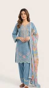 Blue Lucknowi Chikankari Thread Work Kurti Set with Dupatta