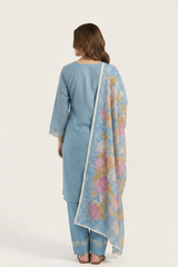 Blue Lucknowi Chikankari Thread Work Kurti Set with Dupatta