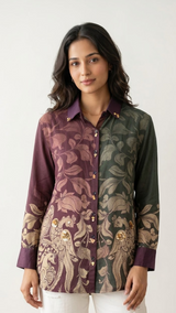 Maroon Muslin Kalamkari Print Shirt