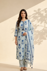 Blue & White Kurti Set