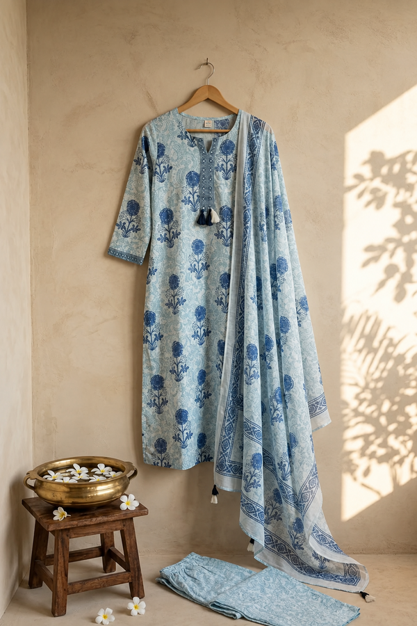 Blue & White Kurti Set