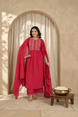 Red Print Kurti Set