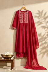 Red Print Kurti Set