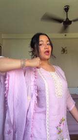 Blush Pink Organza Embroidery Kurti Set with Dupatta